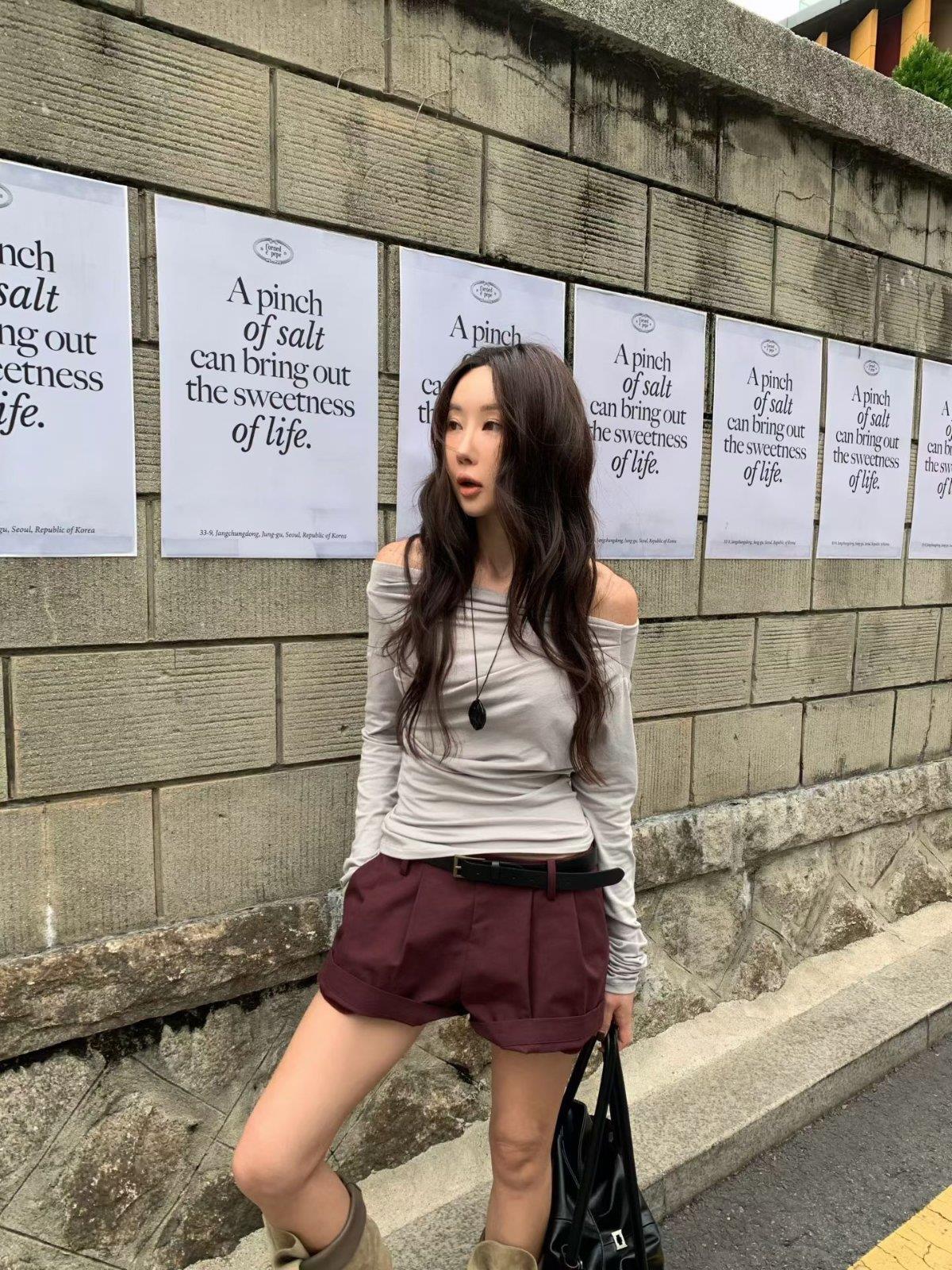 側拉鍊打摺短褲